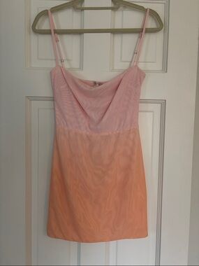 House of CB Two-Tone/Ombre Pink & Peach Satin Slip Dress with Adjustable Straps